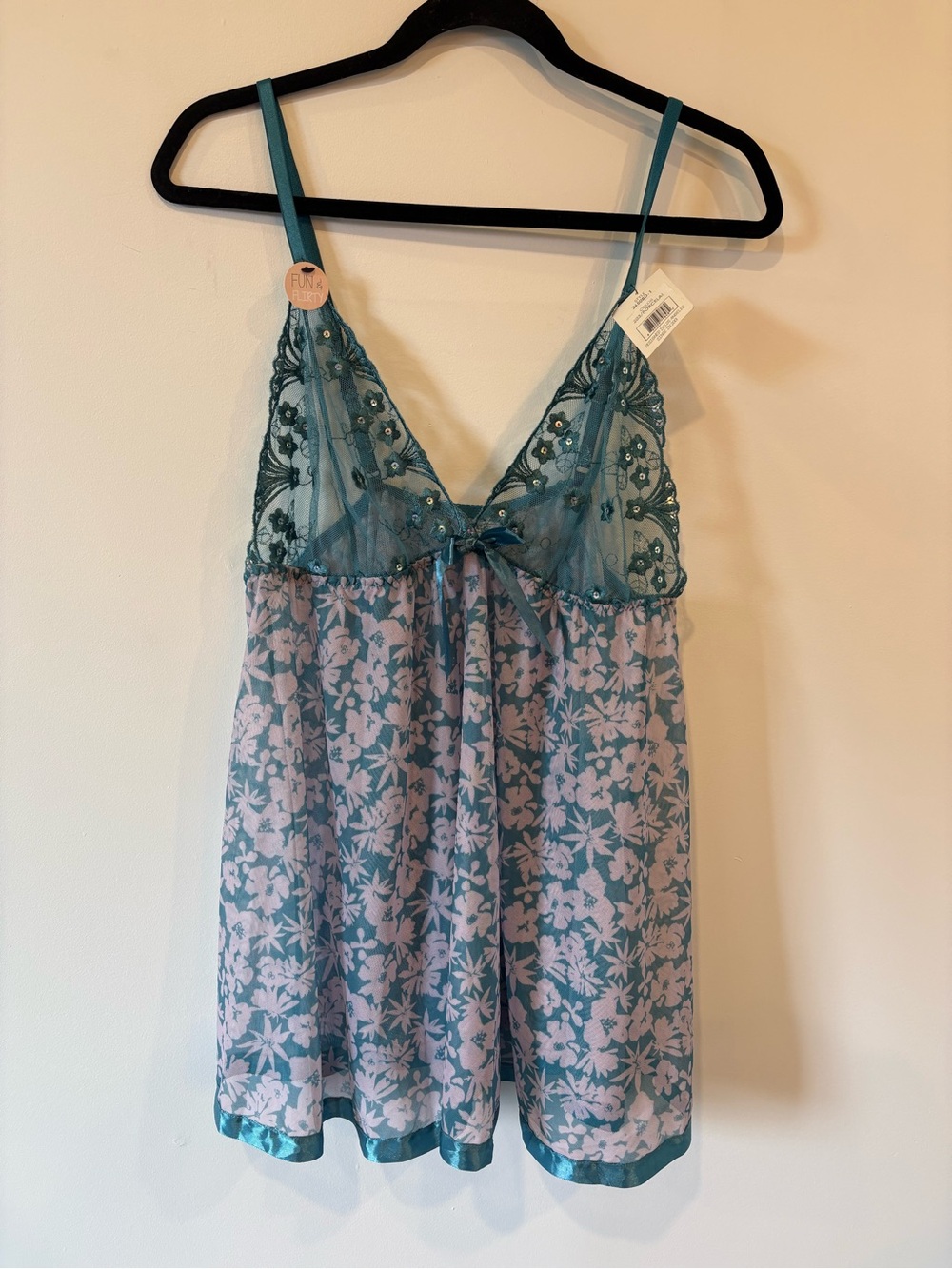 Floral Teal & Pink Lace Trim Chemise